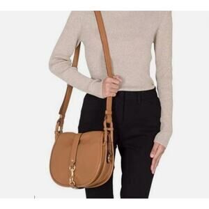 Michael Kors Jamie Large Acorn Tan Leather Saddle Crossbody Bag Women